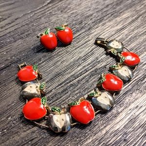 🍎 Vintage apple earrings and bracelet set